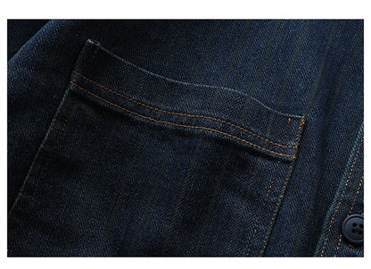 American Retro Workwear Long Sve Denim irt Loose Casual Striped ket irt Youth Trend Autumn Wear Iron Free