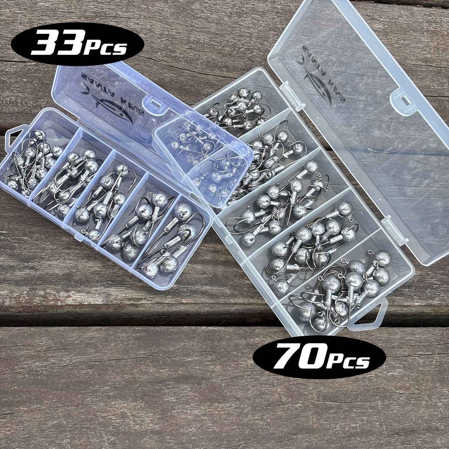 SantaKing 33/70Pcs Jig Heads Fishing Hooks Crappie Jigs Unpainted Jig Heads Round Ball Sharp Fishing Jigs Hooks