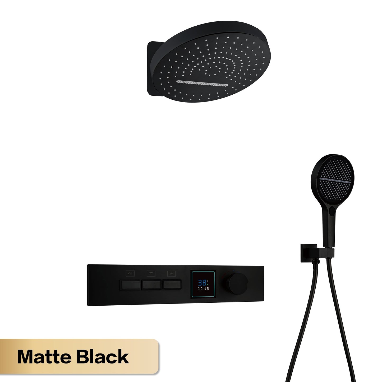 Luxury gun gray brass shower system with LED digital display design Wall mounted constant temperature 3-function bathroom faucet