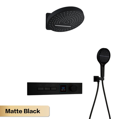 Luxury gun gray brass shower system with LED digital display design Wall mounted constant temperature 3-function bathroom faucet