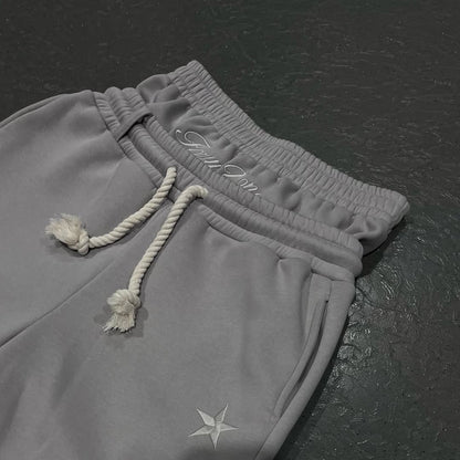 Harajuku Loose Double Waisted Sweatpants Y2K American Solid Color Letter Embroidery Casual Pants Hip Hop Drawstring Waist Jogger