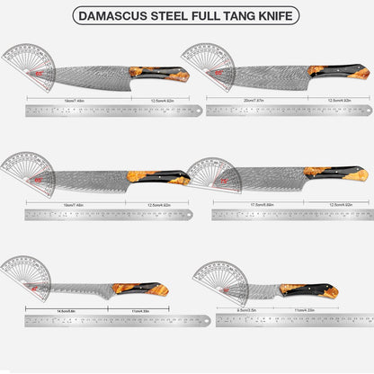 Conjunto de Facas de Chef XITUO Artesanais de Aço Damasco 1-5 peças, Facas de Cozinha Full Tang Extremamente Afiadas Santoku e Faca para Legumes, Cabo Ergonômico