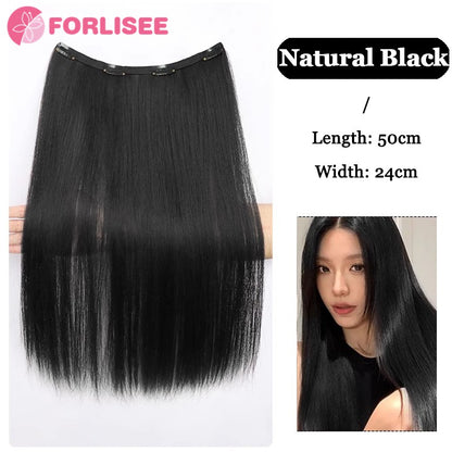 Aplique de Cabelo Sintético Liso Longo de Uma Peça com 4 Presilhas, Camada Interna Escondida, Peruca Colorida