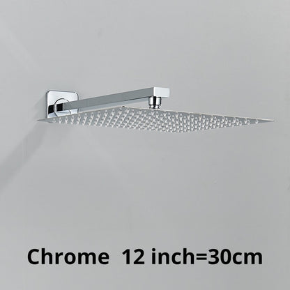 Chuveiro Quadrado de Teto 8"/10"/12" Ultrafino para Banheiro com Braço de Chuveiro Acessórios de Torneira Montado na Parede