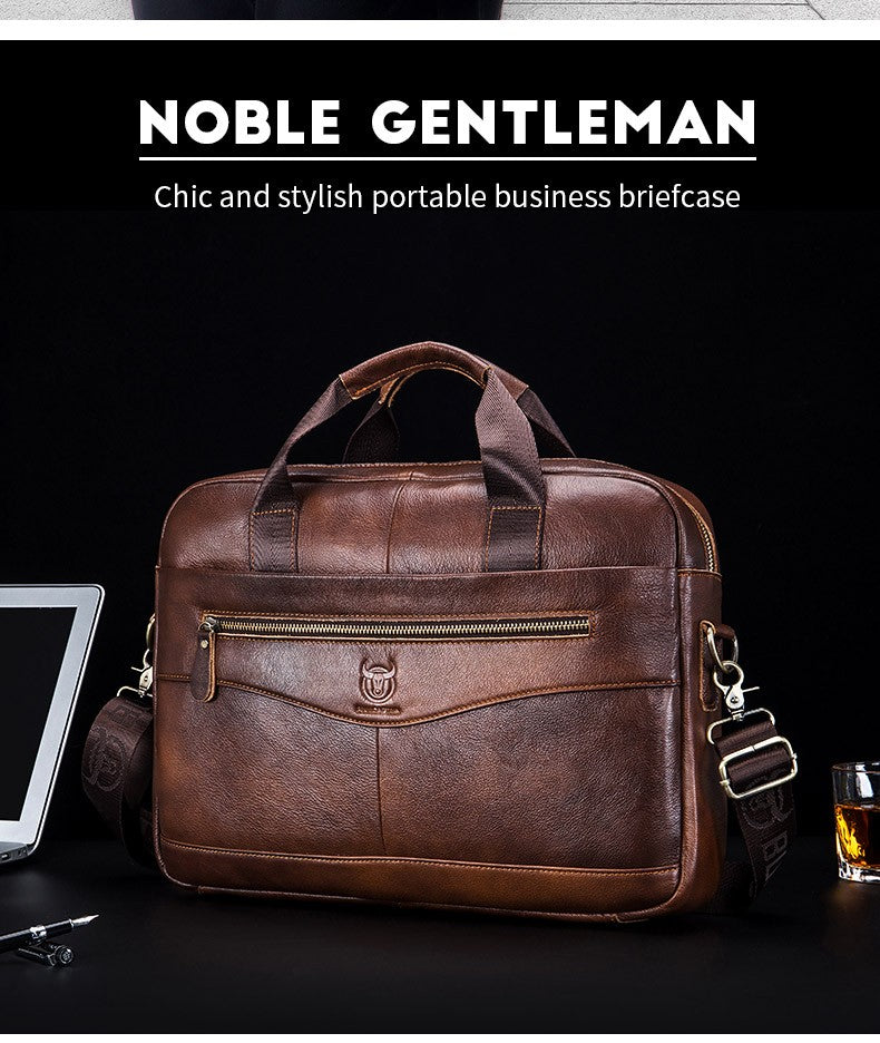 BULLCAPTAIN Briefcase Shoulder Messenger Bags Men's Genuine Leather 14-inch Laptop Bag's Men's Briefcase Office Business Handbag
