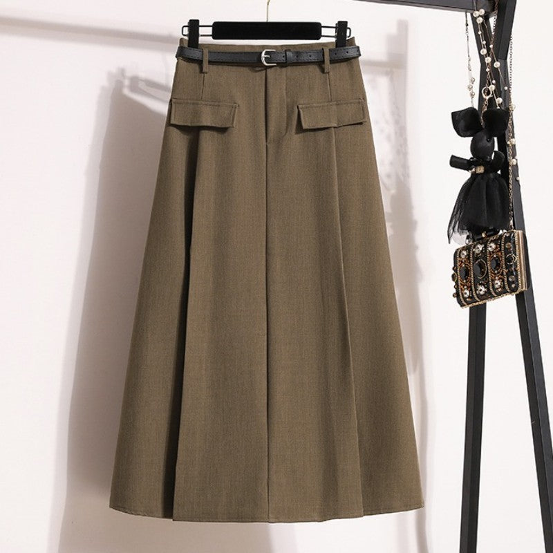 Plus Size Suit Skirts Autumn Winter Fashion New A-line Temperament Large Size Skirt Women's Solid Simplicity Casual Chic Skirt