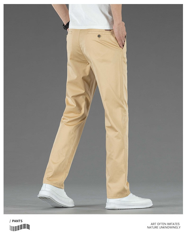 Spring Summer New Men's Casual Pants Thin Mulberry Silk Soft Business Casual Trousers Slim Straight Elastic Suit Pants Male