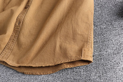 Spring New Japanese Retro Long-Sleeve Lapel Woven Cargo Shirt Men's Simple 100% Cotton Washed Double Pocket Casual Youth Blouses