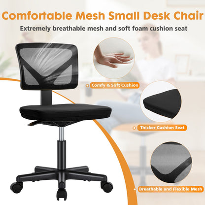 Cadeira de Escritório JHK Mesh com Suporte Lombar, Sem Braços, Encosto Baixo com Rodas, Altura Ajustável, Rotação Giratória 360°, Cadeira de Computador