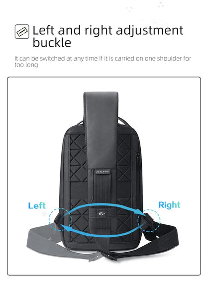 HK Waterproof Men's Shoulder Bag Lightweight Crossbody Bag Oxford Casual Satchel with USB Port Commute Business Chest Bag Male