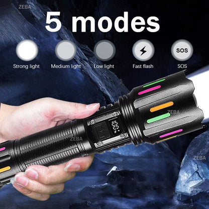 Super Powerful LED Flashlight 1000000LM High Power Torch Strong Light 800W Led Flash Light Rechargeable Hunting Tactical Lantern