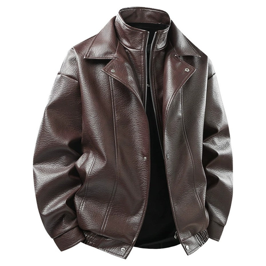 Vintage PU Jacket Men Motorcycle Biker PU Coat Fashion Casual Cargo Jackets Spring Autumn Outerwear