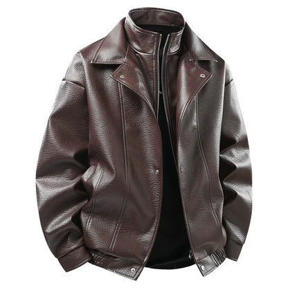 Vintage PU Jacket Men Motorcycle Biker PU Coat Fashion Casual Cargo Jackets Spring Autumn Outerwear