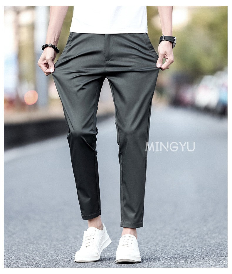 2025 New Summer Cotton Ankle Length Pants Men Slim Elastic Waist Jogger Outdoors Korean Work Suit Casual Trousers Male 28-38
