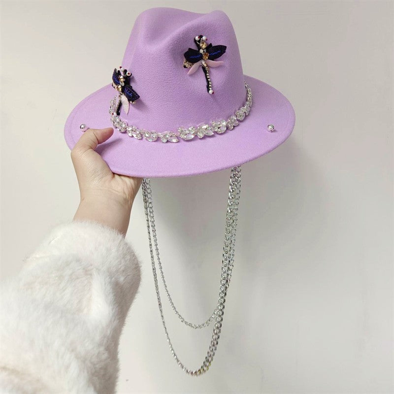 Vários chapéus DIY Chapéu Fedora com novos acessórios de corrente dourada, chapéu de inverno jazz hip-hop, chapéu de viagem, chapéu estilo punk, chapéu de igreja ????? ???????
