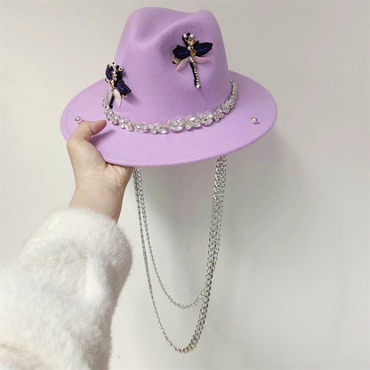 Vários chapéus DIY Chapéu Fedora com novos acessórios de corrente dourada, chapéu de inverno jazz hip-hop, chapéu de viagem, chapéu estilo punk, chapéu de igreja ????? ???????
