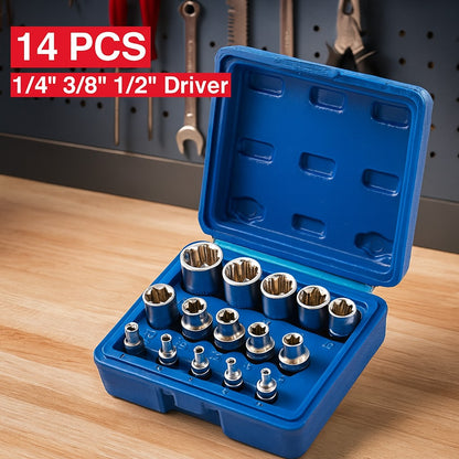 Conjunto de Soquetes Torx Fêmea de 14 Peças, Soquetes Hexagonais Externos E4-E24, para Mecânicos de Reparo Automotivo, Kit de Ferramentas Manuais Durável e Versátil
