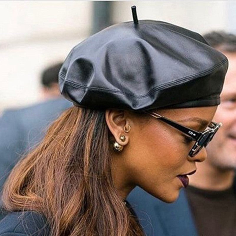 Autumn Winter Women's Genuine Sheep Leather Beret Vintage British Style Painter Hat Versatile Casual Real Leather Headwear