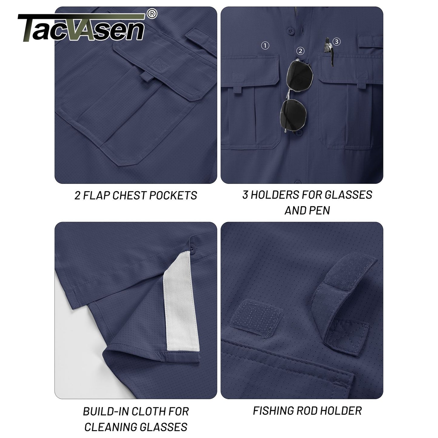 TACVASEN UPF 50+ Sun Protection Shirts Men's Quick Dry Outdoor Fishing Hiking Shirt Mesh Breathable UV Work Cargo Shirts Men