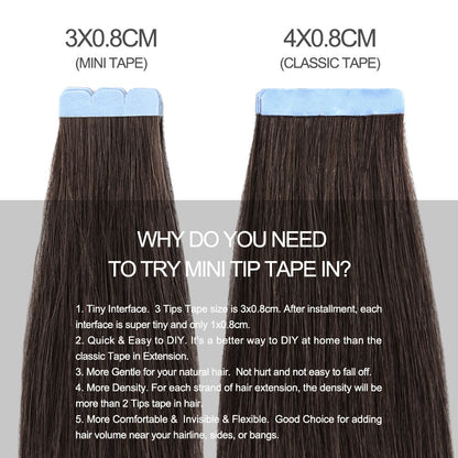 MRSHAIR Mini Extensões de Cabelo com Fita Cabelo Humano Fita Natural em Extensões de Cabelo 3x0.8cm Fita Invisível 10unid/pacote Para Cabelo Lateral