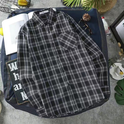 Long Sleeve Men's Shirt and Blouse Cargo Clothes with Pocket Plaid Male Top Luxury Button Aesthetic Sleeves Fashion 2025 Vintage