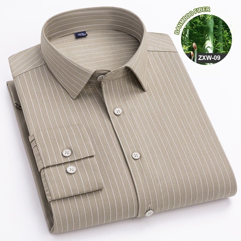 Bamboo Fiber Casual long-sleeve shirts for man elastic Anti-wrinkle striped slim fit formal shirt soft business designer clothes