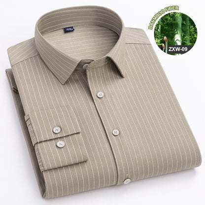 Bamboo Fiber Casual long-sleeve shirts for man elastic Anti-wrinkle striped slim fit formal shirt soft business designer clothes