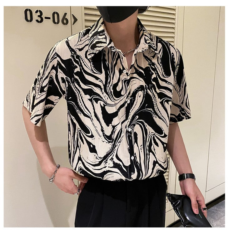 Japanese Summer Ice Silk Flower Shirt for Men Short Sleeve Loose Casual Harajuku Oversized 2023 New Thin Hawaiian Shirt Men