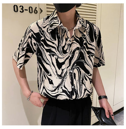 Japanese Summer Ice Silk Flower Shirt for Men Short Sleeve Loose Casual Harajuku Oversized 2023 New Thin Hawaiian Shirt Men