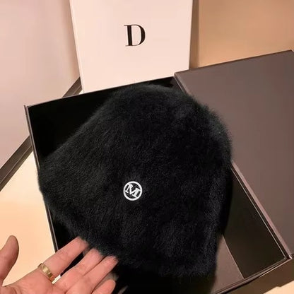 Coreia Designer M Bucket Hat Feminino Quente Pelúcia Angola Coelho Pelo Chapéu Senhora Outono Inverno Ins Moda Chapéu Bacia Retrô Fofo Panamá