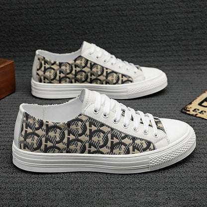 New Shoes for Men Genuine Leather Patchwork Casual Shoes Trend Flat Skateboard Shoes Youth Cool Lace-up Sneakers