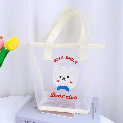 INS Cute Bear Cosmetic Bag Women Fashion Handbag Transparent Mesh Makeup Case Summer Convenient Swimming Outdoor Beach Bag