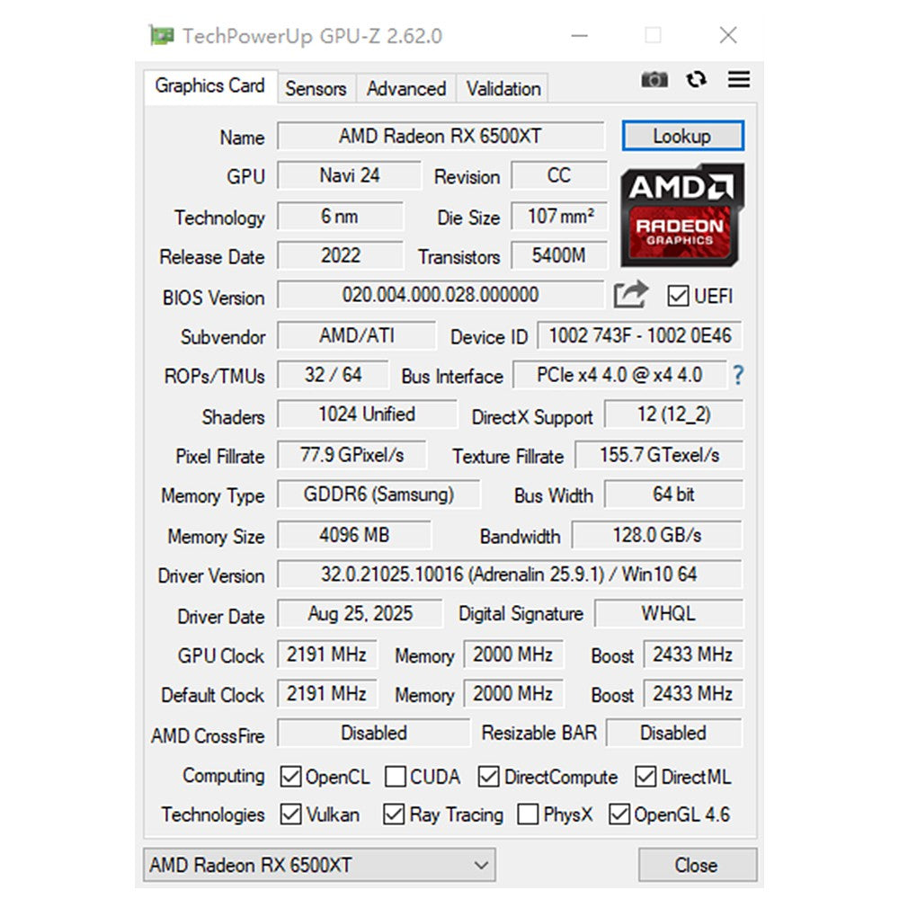 SOYO AMD Radeon RX6500XT 4G Graphics Card GDDR6 Video Memory Gaming Card HDMI-compatible DP Port Direx12 Desktop Computer