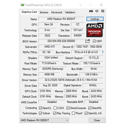 SOYO AMD Radeon RX6500XT 4G Graphics Card GDDR6 Video Memory Gaming Card HDMI-compatible DP Port Direx12 Desktop Computer