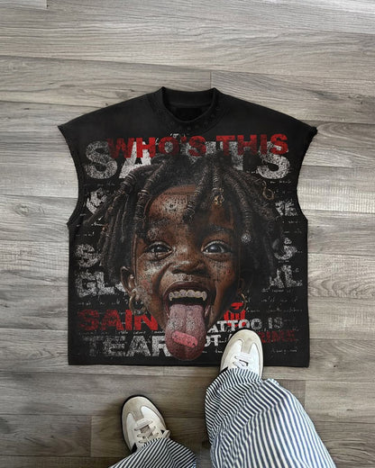 Streetwear Y2K Fashion Fashion Retro Sleeveless Oversized T Shirt Gothic Classic Top Hip Hop Print Extra Large Round Neck Vest