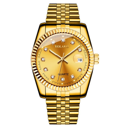 Watches for Women Simple Casual Student Fashion Quartz Diamond-Encrusted Steel Band Calendar Gold Set Men's Watch Couple