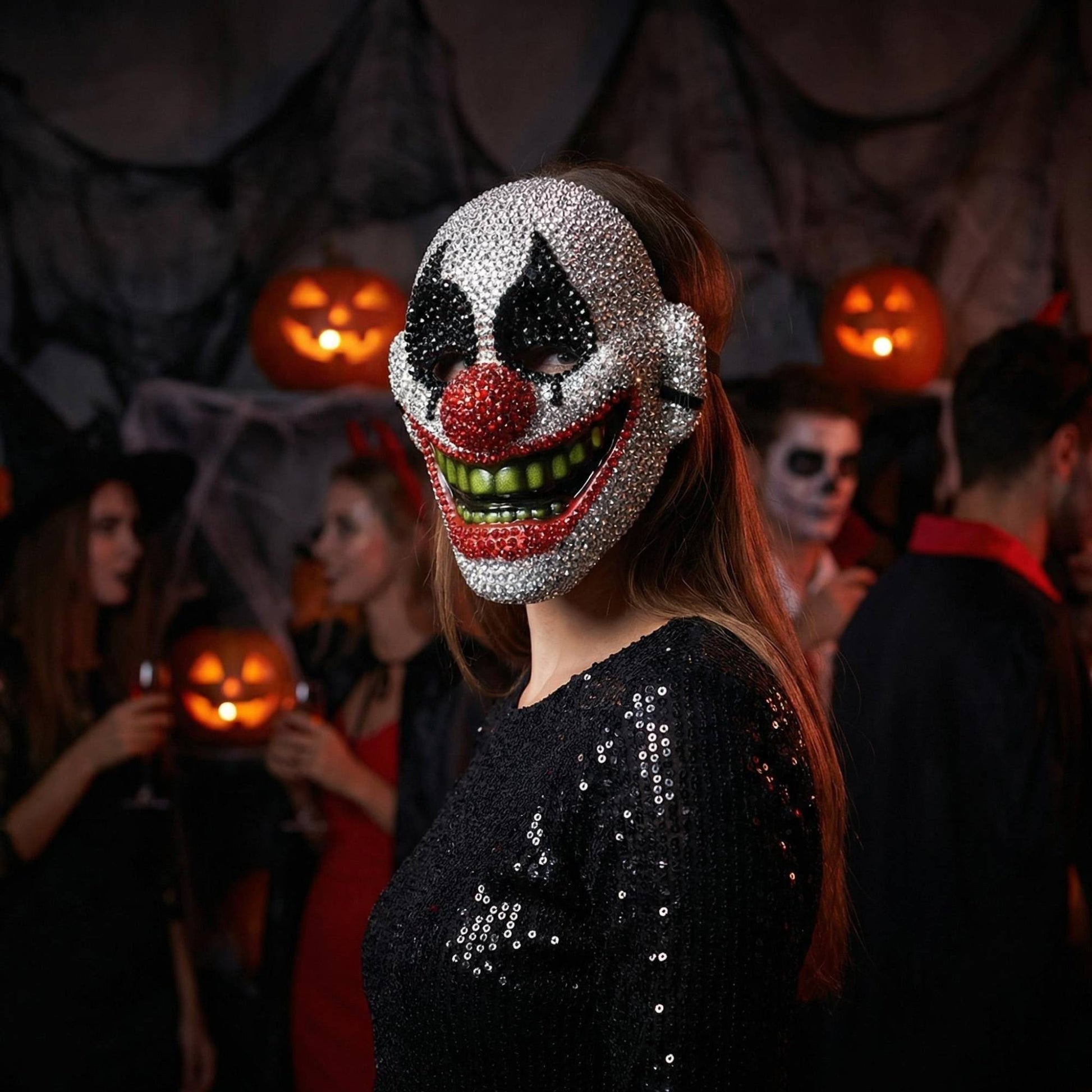 High-End Diamond-Studded Clown Mask for man and women Halloween Dance Party Fashion Mask Clown Role-Playing Costume