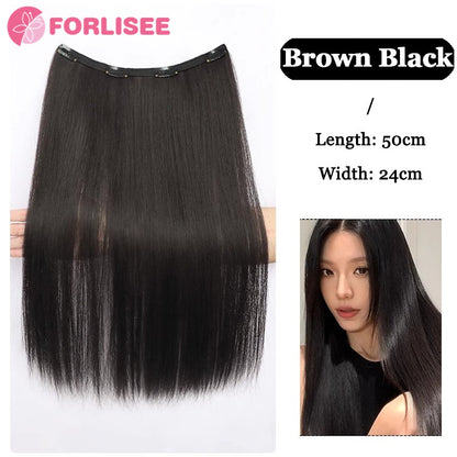Aplique de Cabelo Sintético Liso Longo de Uma Peça com 4 Presilhas, Camada Interna Escondida, Peruca Colorida