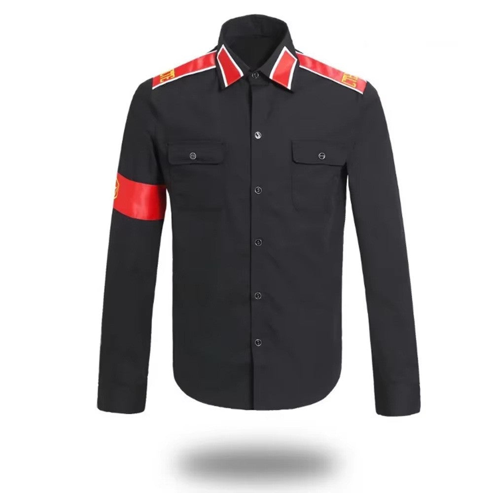 Michael Jackson Anti-War Military Shirt Men's Vintage Button Up Shirt With Epaulets Iconic Pop Star Cosplay Costume Outfit