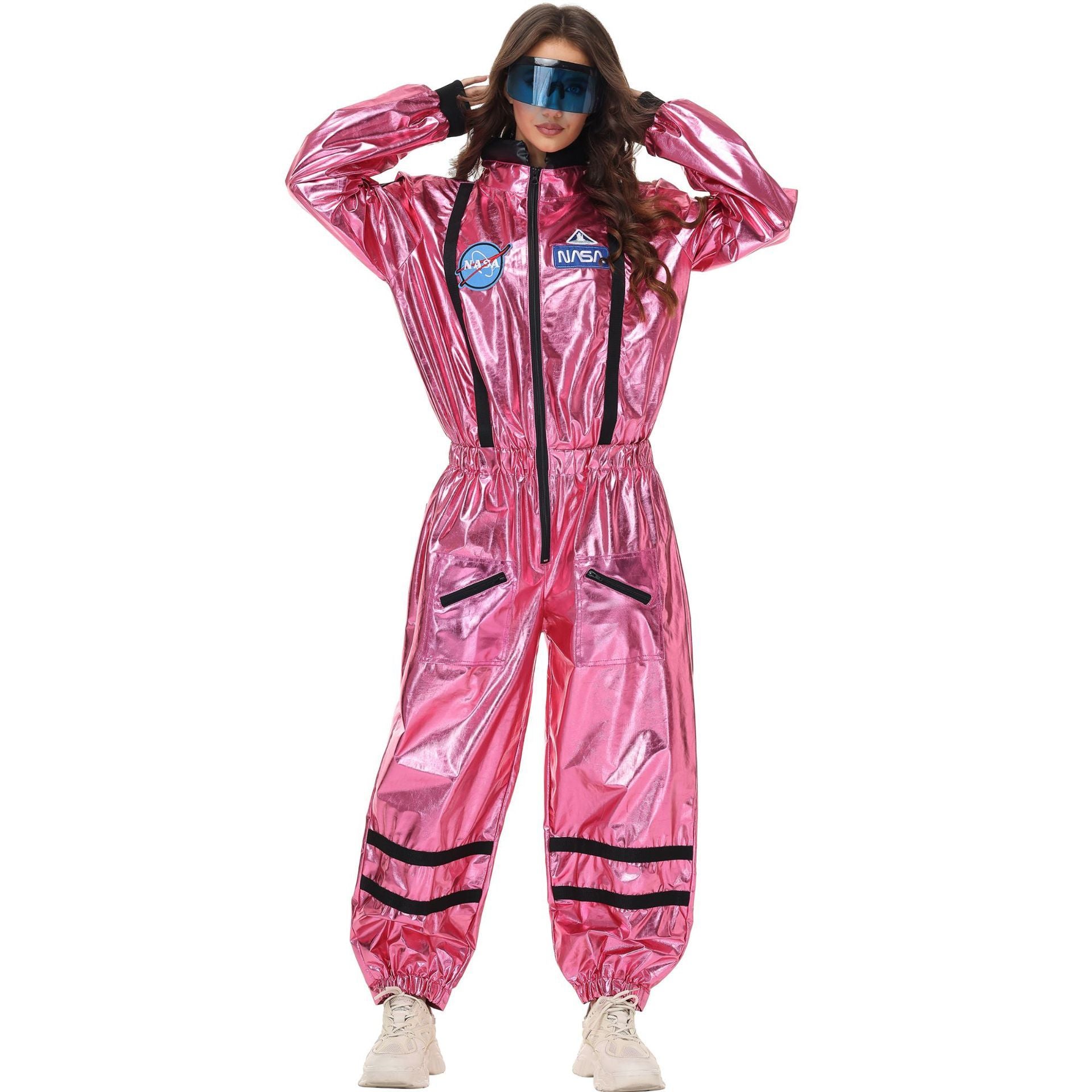 Adult Silver Astronaut Costume Men Women Spaceman Suit Space Jumpsuit Halloween Cosplay Party Dress Up