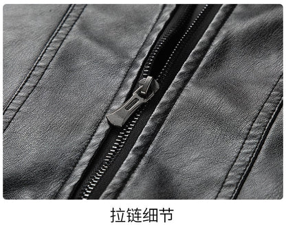 Men Coat Zipper Solid Jackets Long Sleeve Cardigan Leather Outerwear Loose Pockets High Street 2025 Spliced Faux Leather