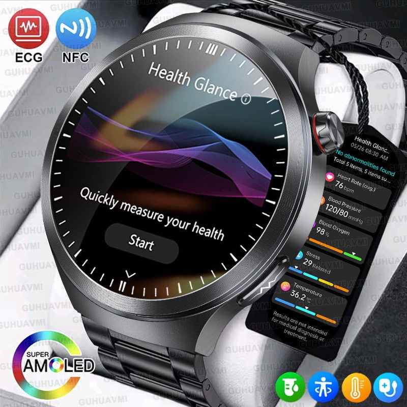 Relógio Inteligente Smartwatch Masculino 2026 Health Tracker com Safira e Medição de Ácido Úrico, Gordura Sanguínea, Pressão Arterial e ECG+PPG com Análise Corporal
