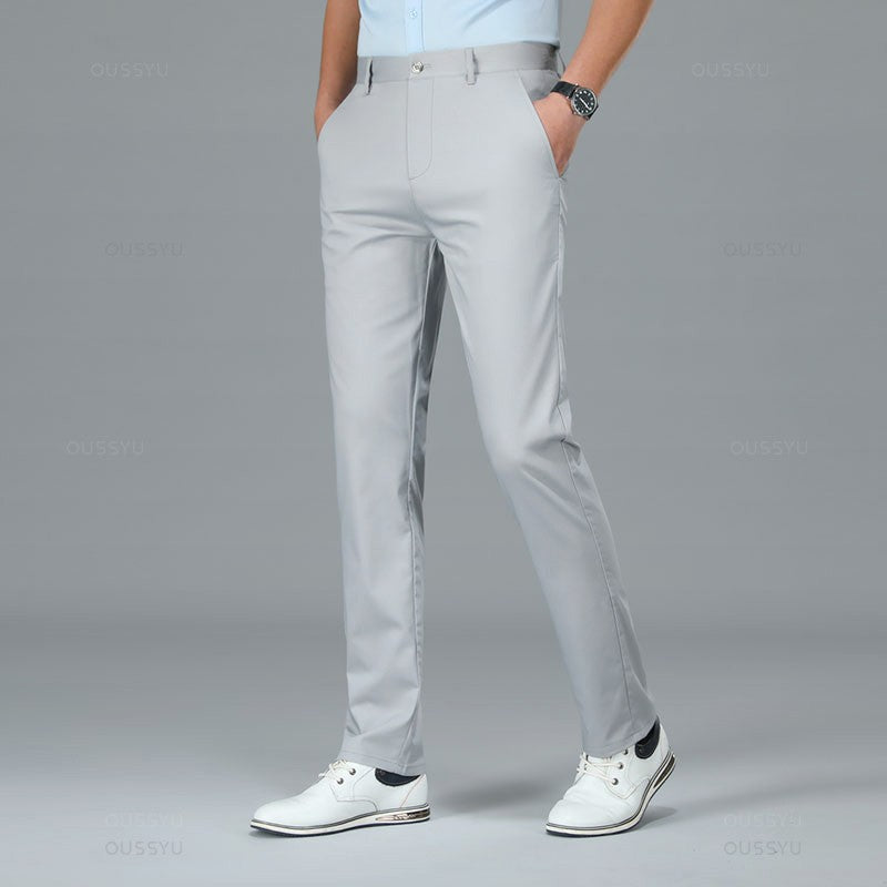 Spring Summer High Quality Luxury Straight Business Suit Pants Men Bamboo Fiber Designer Elegant Casual Long Formal Trouser Male