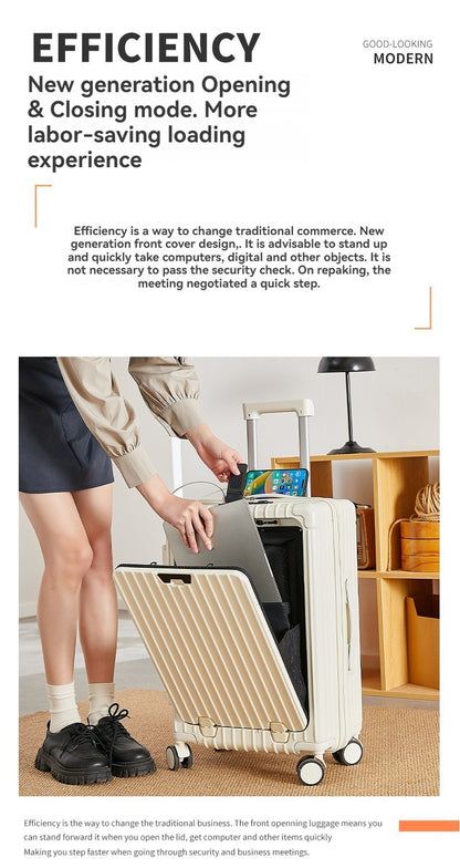 New multifunctional luggage with front opening 20 inch password travel case 26 inch men's and women's large capacity luggage wit