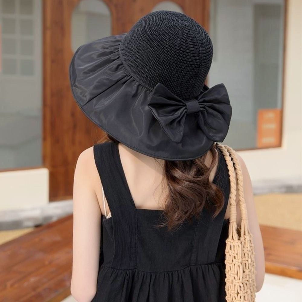 Summer Women Bucket Hat Anti-UV Sun Hats Soft Portable Wide Brim Outdoor Beach Hat Panama Cap With Storage Bag