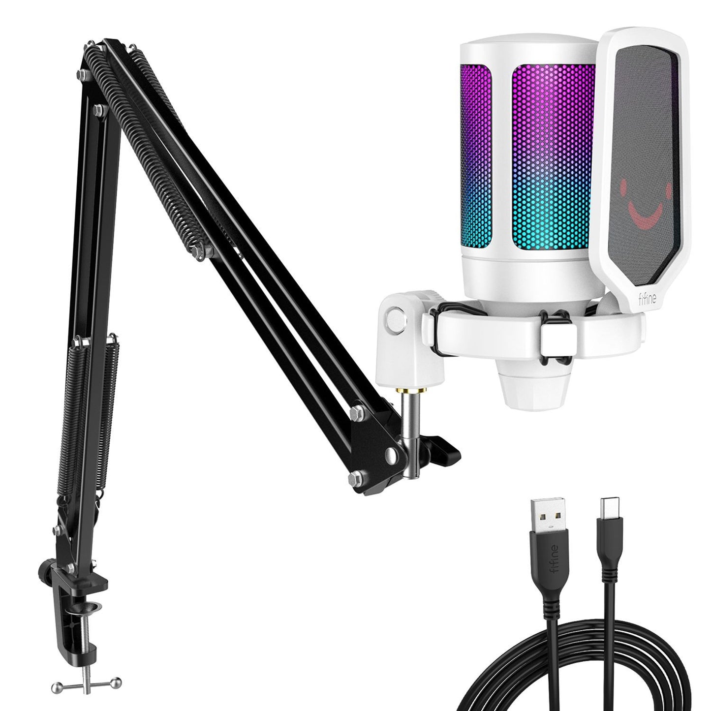 Kit de microfone FIFINE USB para jogos para PC, PS4/5, conjunto de microfone condensador cardioide com botão mudo/RGB/suporte de braço, para streaming de vídeo - A6T