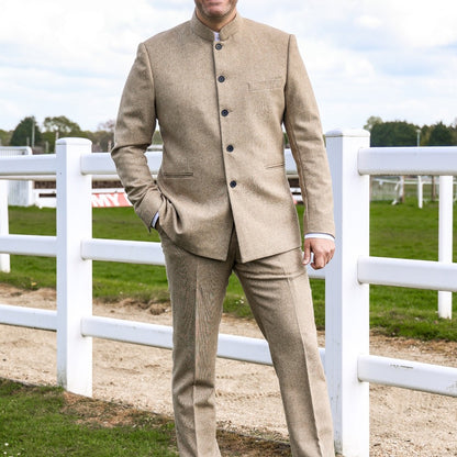 2 Pieces Men's Suits  Herringbone Tweed Stand Collar Single Breasted  Groomsmen Wedding Suits Men suits ?Blazer+Pants?