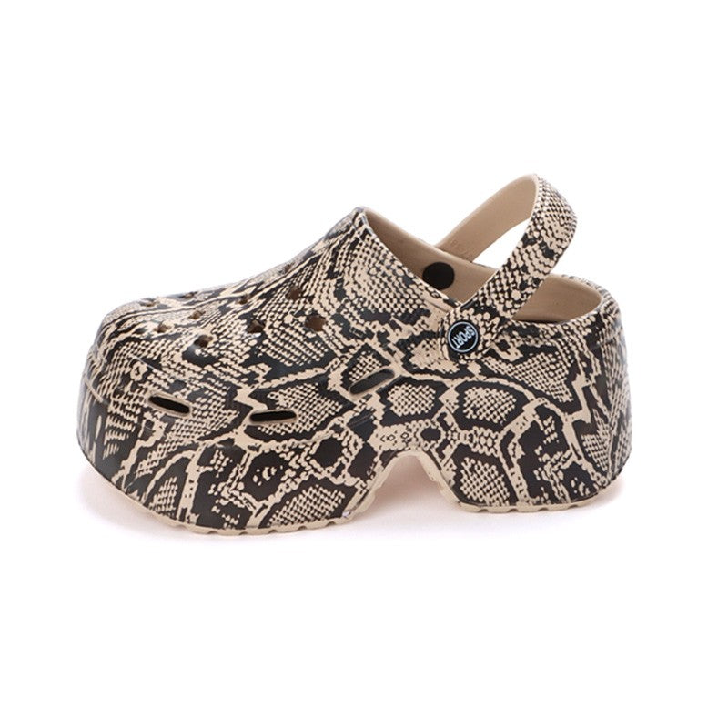 Leopard Thick Bottom Clogs for Women Closed Toe Chunky Platform Sandals Woman Summer 2023 Super High Wedge Heel Slippers Female