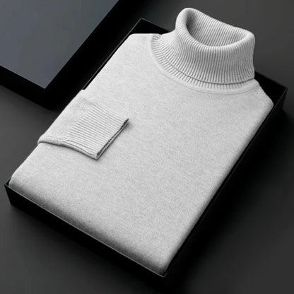 Autumn Mens High Quality Knitted Turtleneck Sweater Winter Long Sleeve Breathable Pullover Large Solid Color Warm Streetwear
