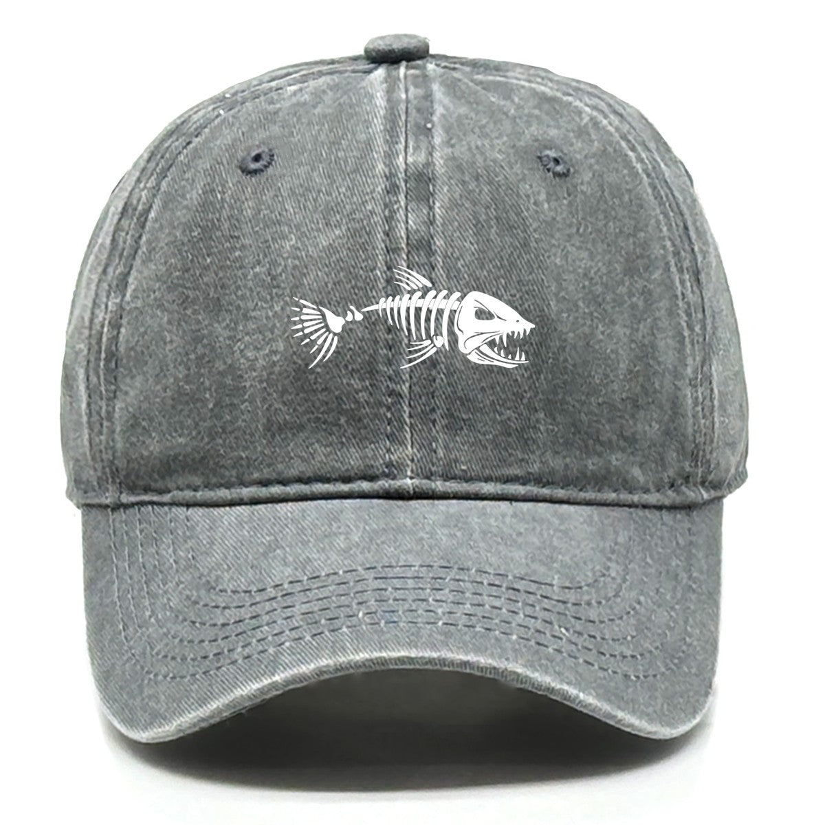 White Fish Bones Print Adjustable Retro Baseball Cap Woman's Cap Distressed Fashion Snapback Caps Ideal Choice For Women & Men